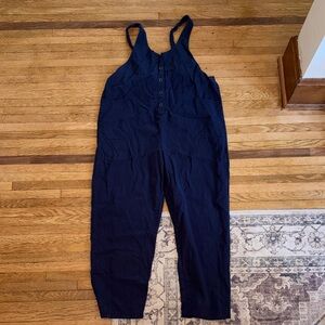 Navy Button-Front Cotton Jumpsuit Size Large